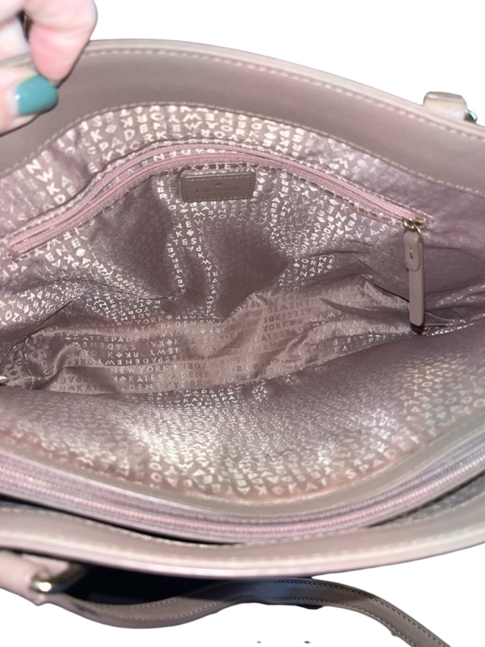 Kate Spade Dusty Pink Leather Tote Bag with Padded Interior Laptop Zipper Pocket - Picture 9 of 12